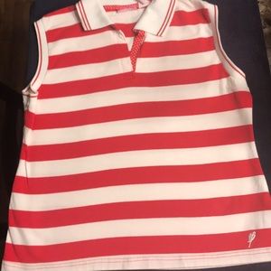 Pappagallo sleeveless polo, red/white stripes XL.
